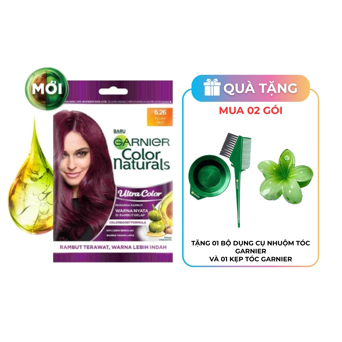 Kem Nhuộm Tóc Garnier Color Naturals Creme Riche Màu 6.26 Đỏ Mận (Gói)