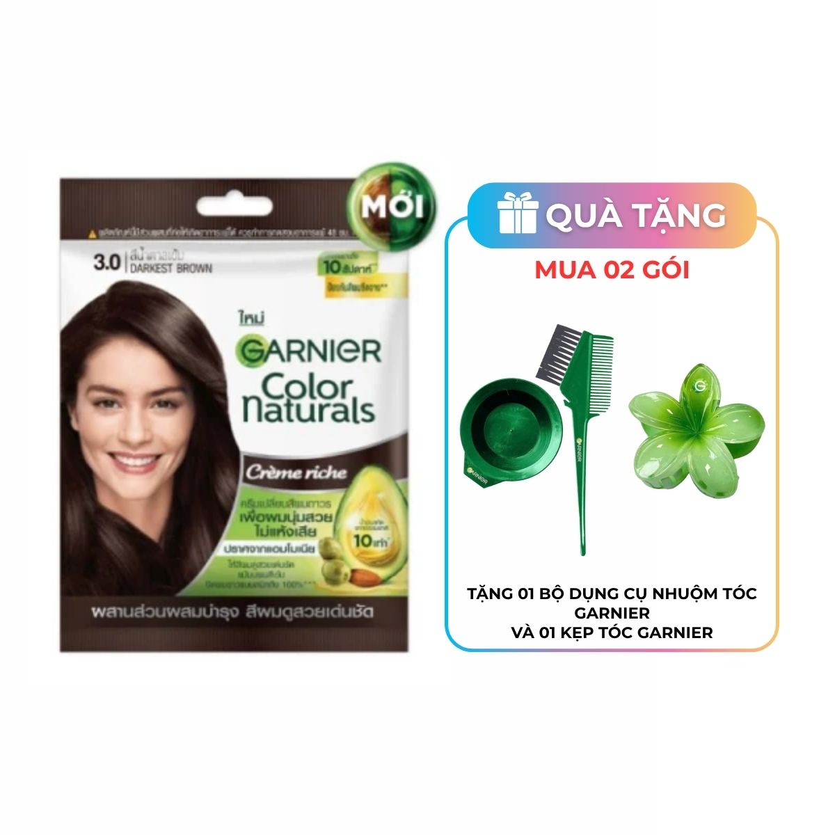 Kem Nhuộm Tóc Garnier Color Naturals Creme Riche Màu 3 - Nâu Tự Nhiên (Gói)