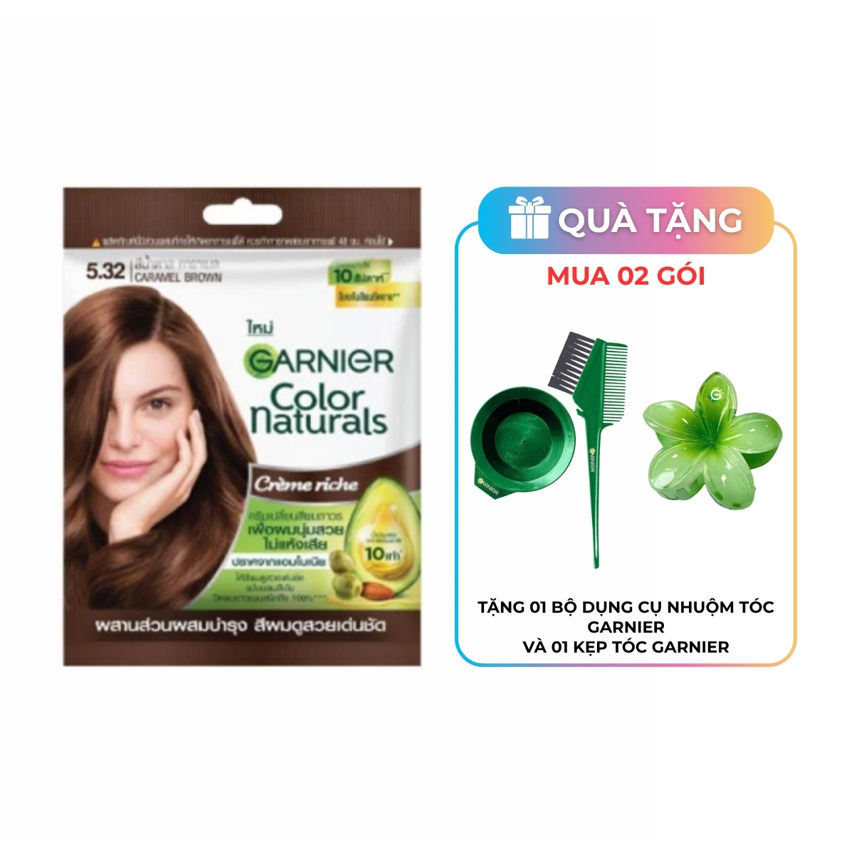 Kem Nhuộm Tóc Garnier Color Naturals Creme Riche Màu 5.32 - Nâu Caramel (Gói)