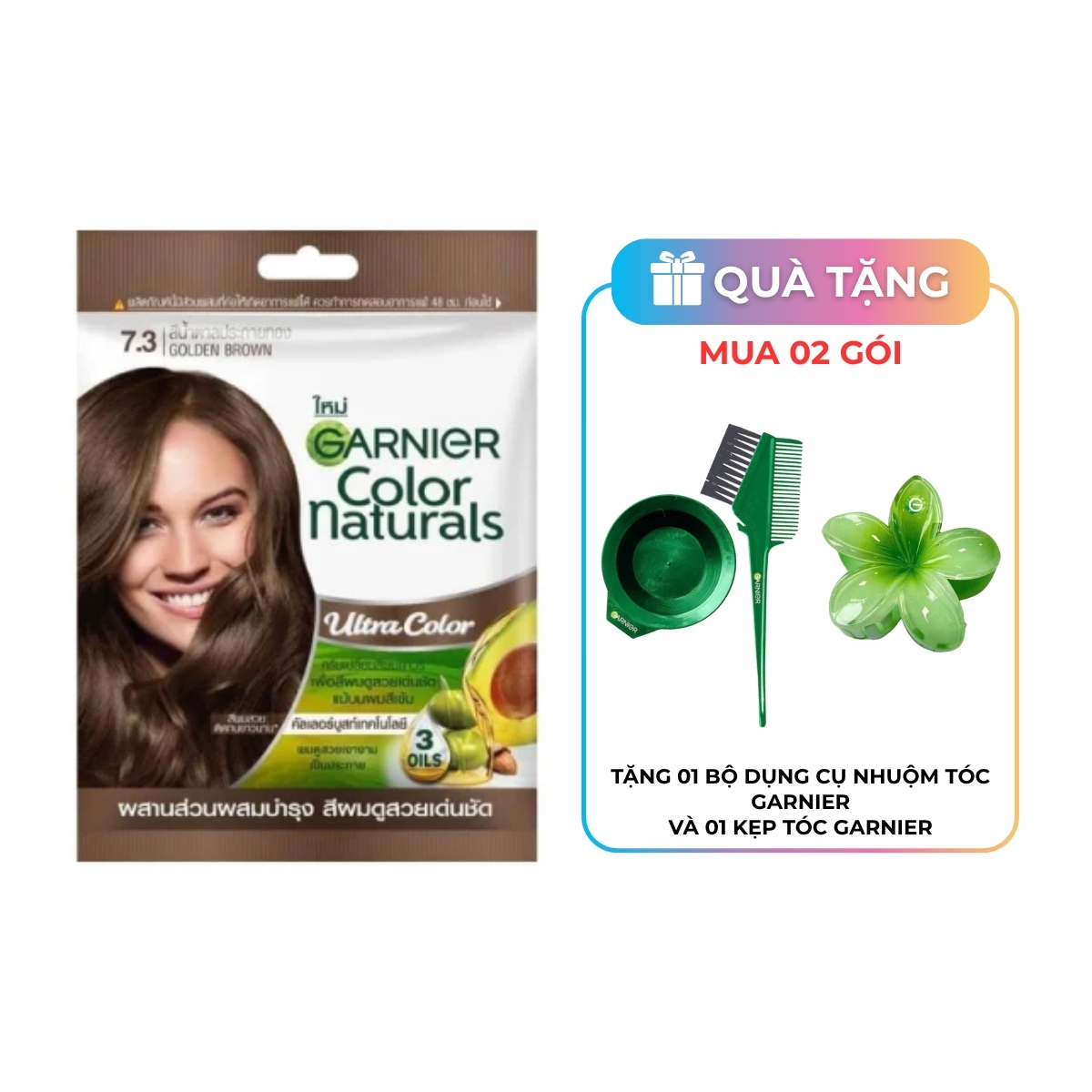 Kem Nhuộm Tóc Garnier Color Naturals Creme Riche Màu 7.3 - Nâu Ánh Vàng (gói)