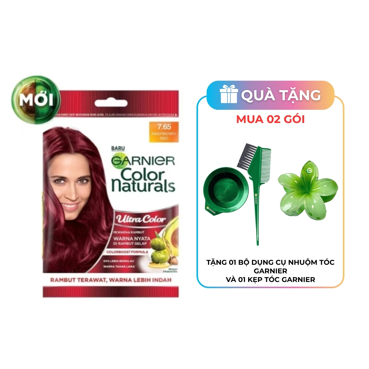Kem Nhuộm Tóc Garnier Color Naturals Creme Riche Màu 7.65 Đỏ Thuần (Gói)