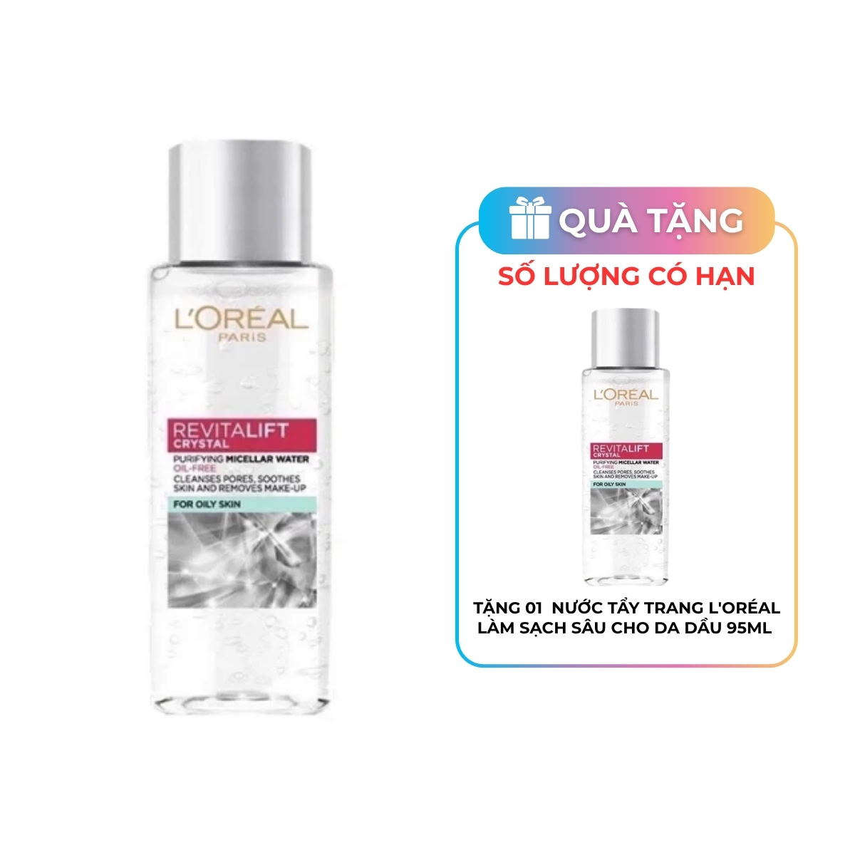 Nước Tẩy Trang Loreal Revitalift Crystal Đa Năng 3in1 Kiềm Dầu 95ml
