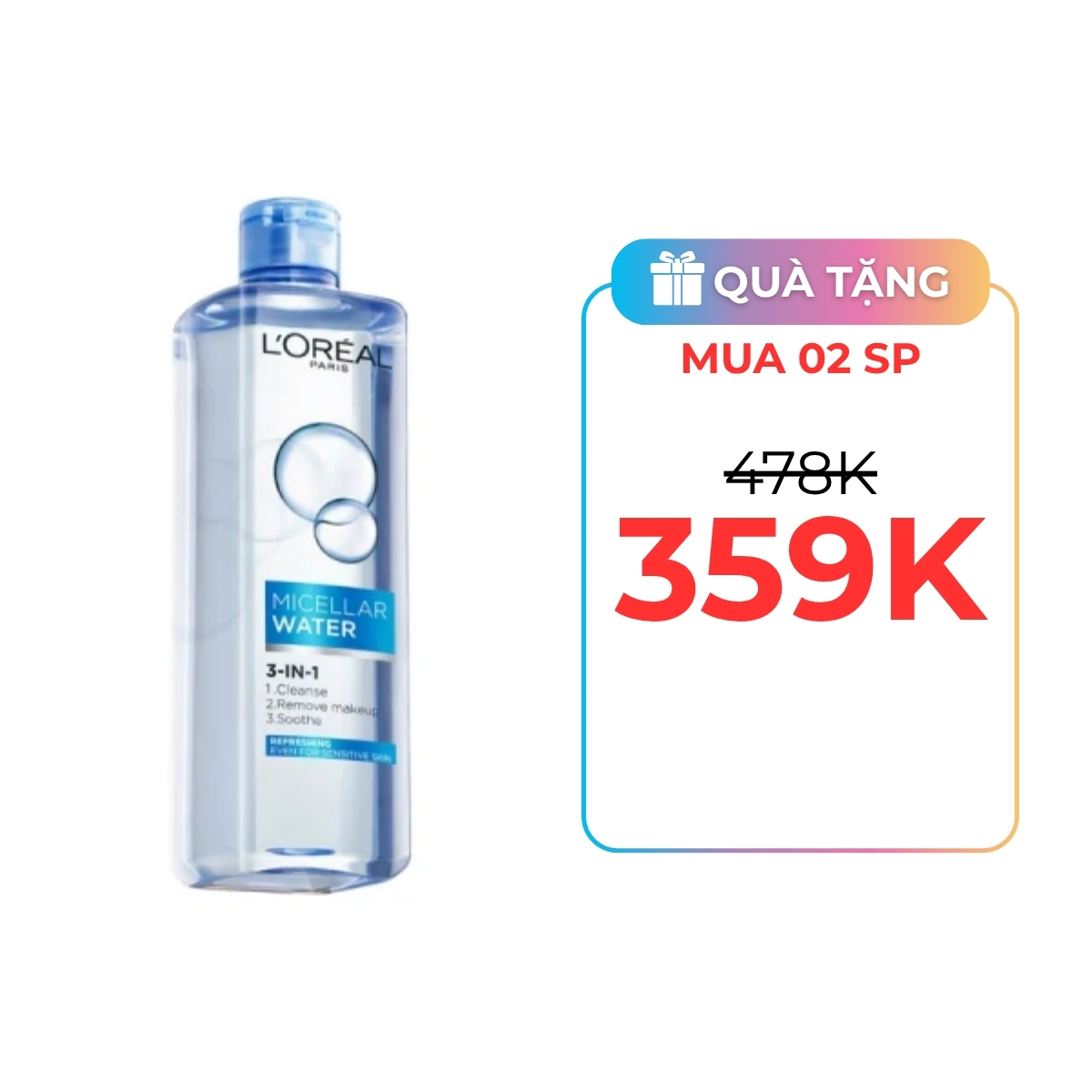 Nước Tẩy Trang L'Oreal Micellar Water Tươi Mát Cho Da Dầu Hỗn Hợp 400ml