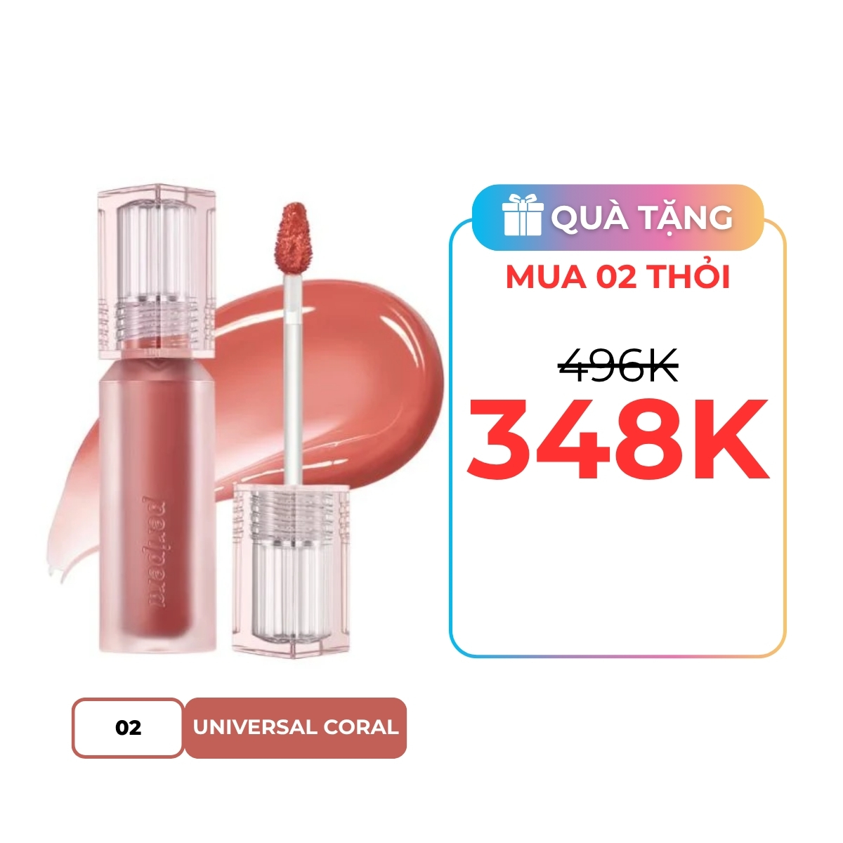 Son Tint Peripera Water Bare Tint 3.7g Màu 02 Universal Coral