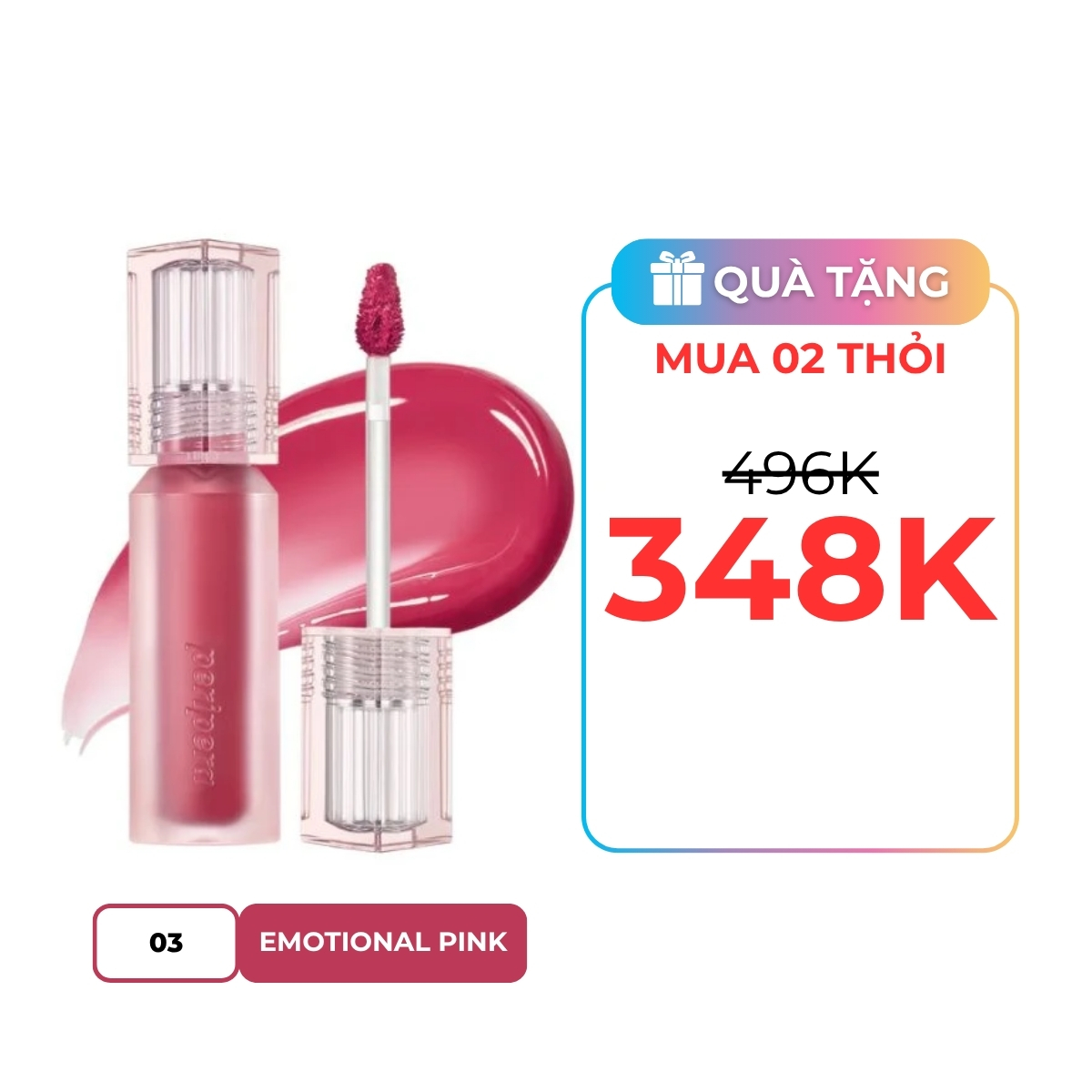 Son Tint Peripera Water Bare Tint 3.7g Màu 03 Emotional Pink