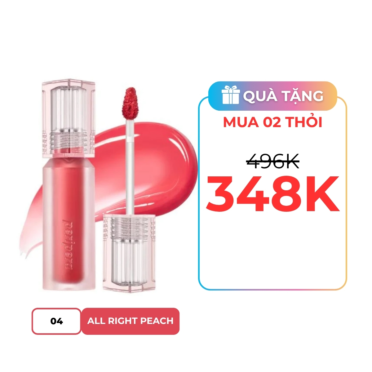 Son Tint Peripera Water Bare Tint 3.7g Màu 04 All Right Peach