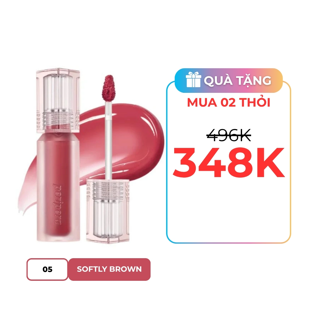 Son Tint Peripera Water Bare Tint 3.7g Màu 06 Softly Brown