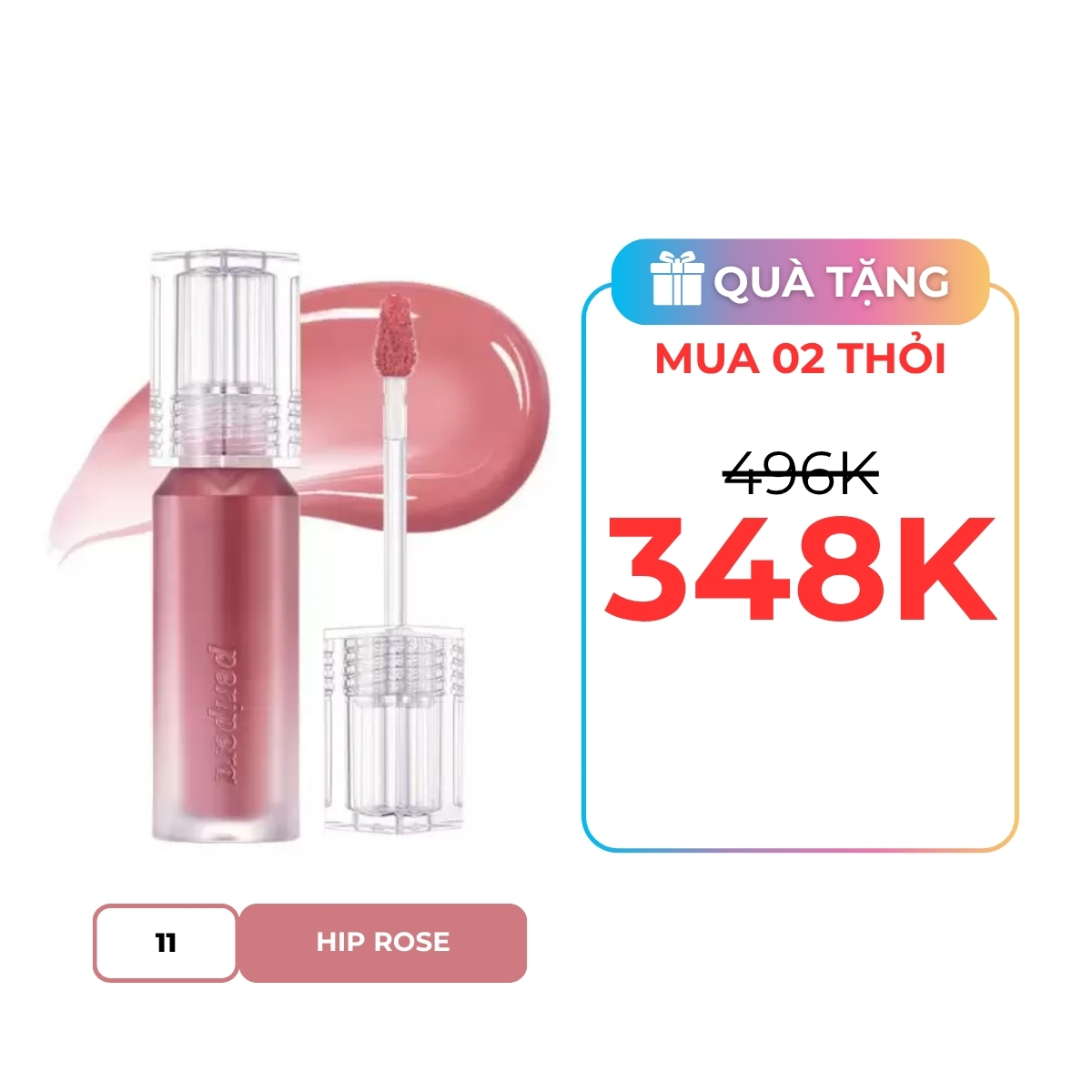 Son Tint Peripera Water Bare Tint 3.7g Màu 11 Hip Rose
