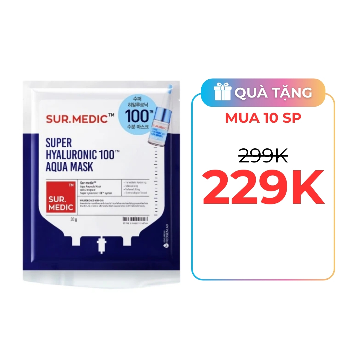 Mặt Nạ Sur.medic+ Super Hyaluronic 100 Aqua Mask 30g 1PCS - Dưỡng Ẩm