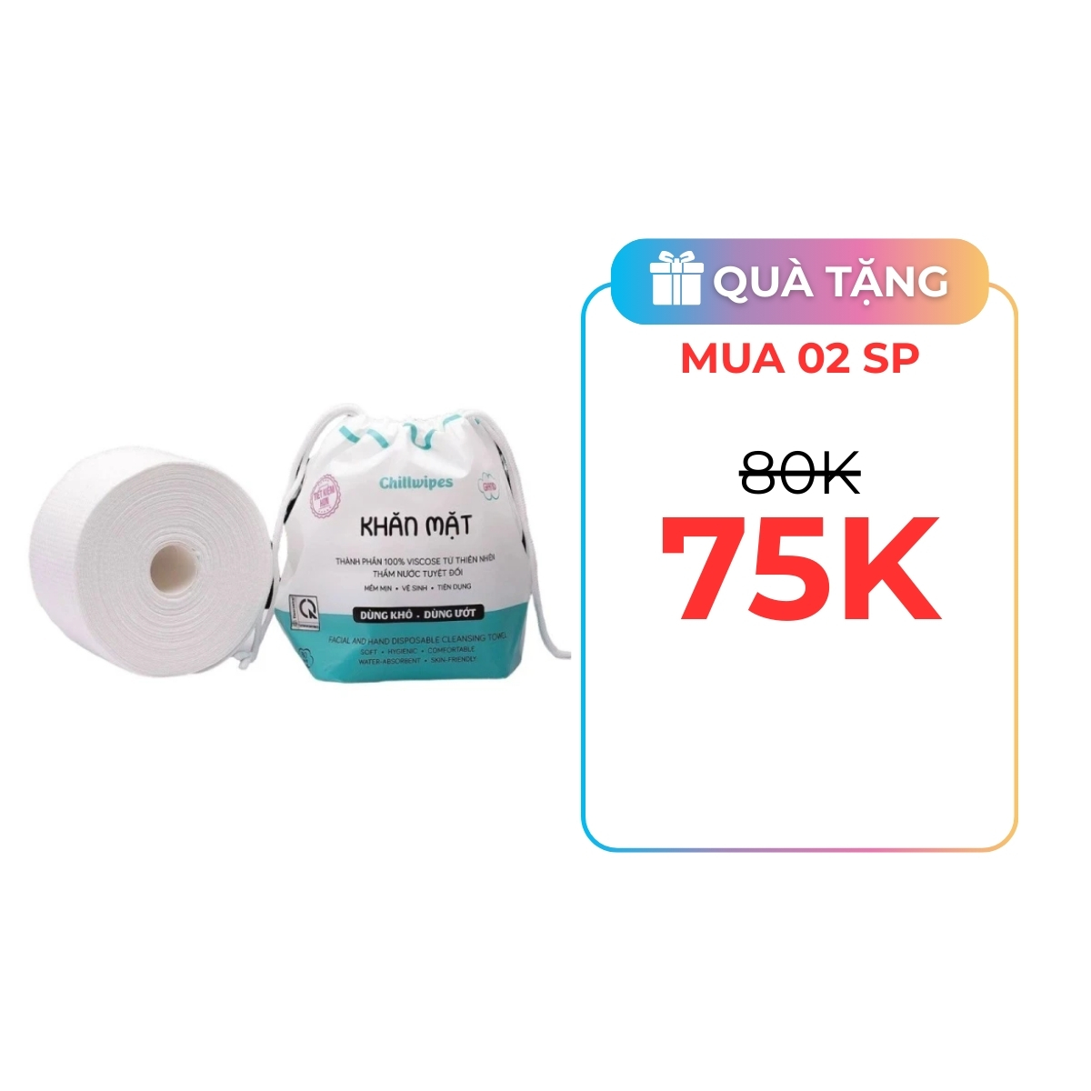 Khăn Mặt Khô Chillwipes - Gói Cuộn 80 Khăn