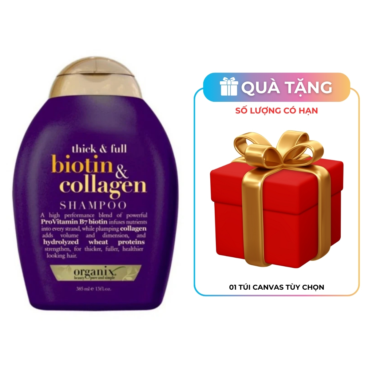 Dầu gội OGX Thick & Full Biotin Collagen 385ml Tím