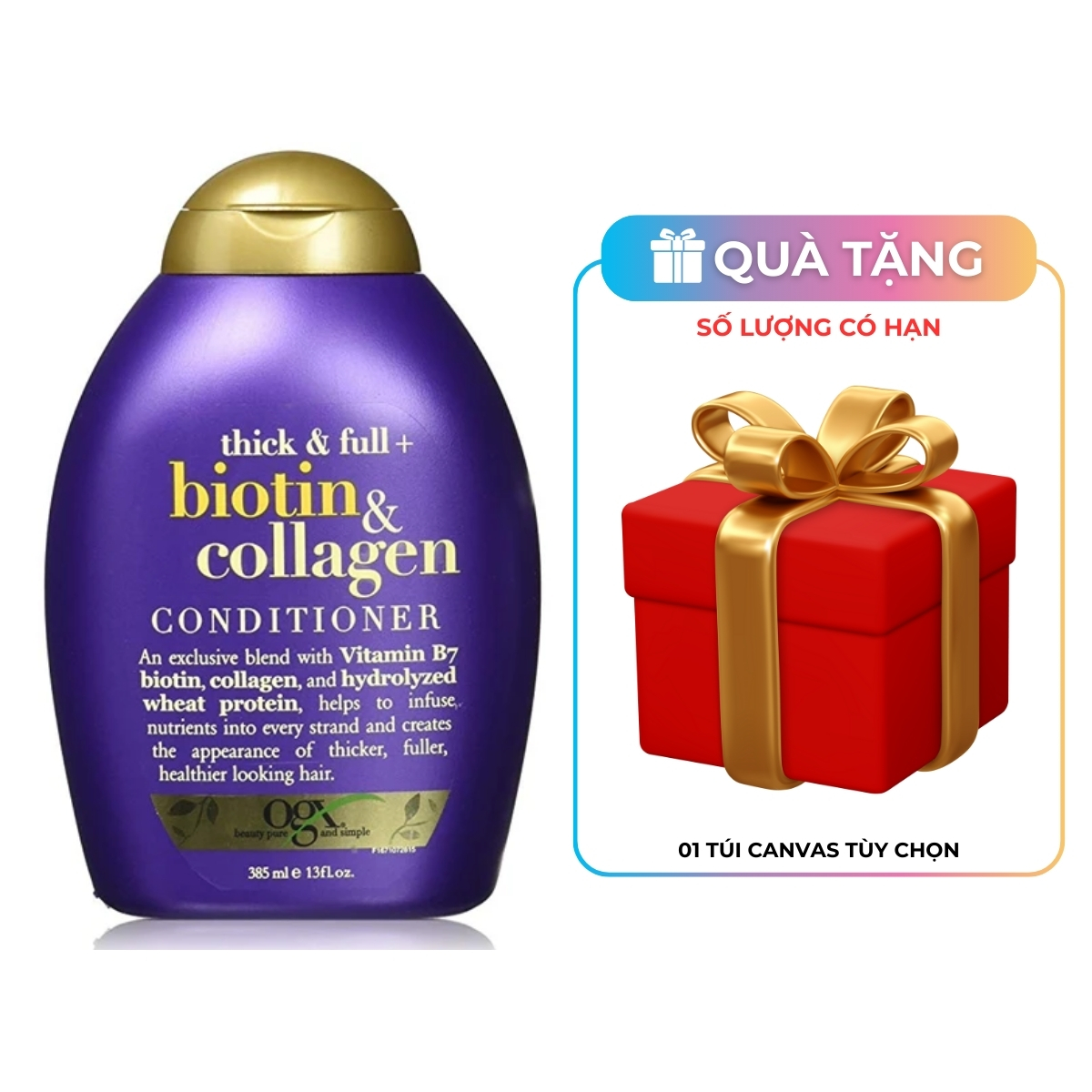 ​​Dầu Xả OGX Thick & Full + Biotin & Collagen Làm Dày Tóc 385ml (Màu Tím)