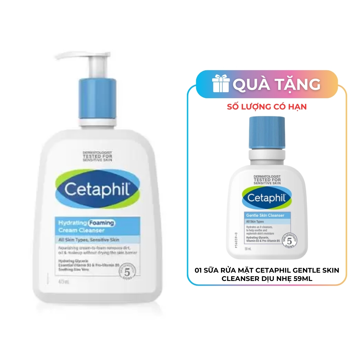 Sữa Rửa Mặt Cetaphil Hydrating Foaming Cream Cleanser Tạo Bọt Cho Da Nhạy Cảm 473ml