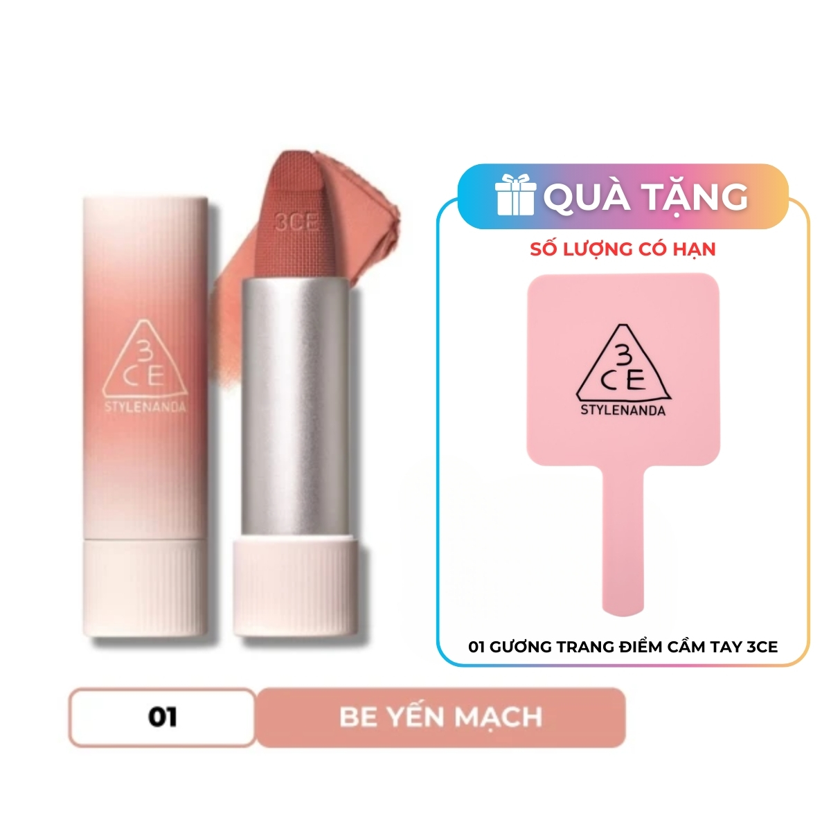 Son Thỏi 3CE Cashmere Hug Lipstick #01 Oat