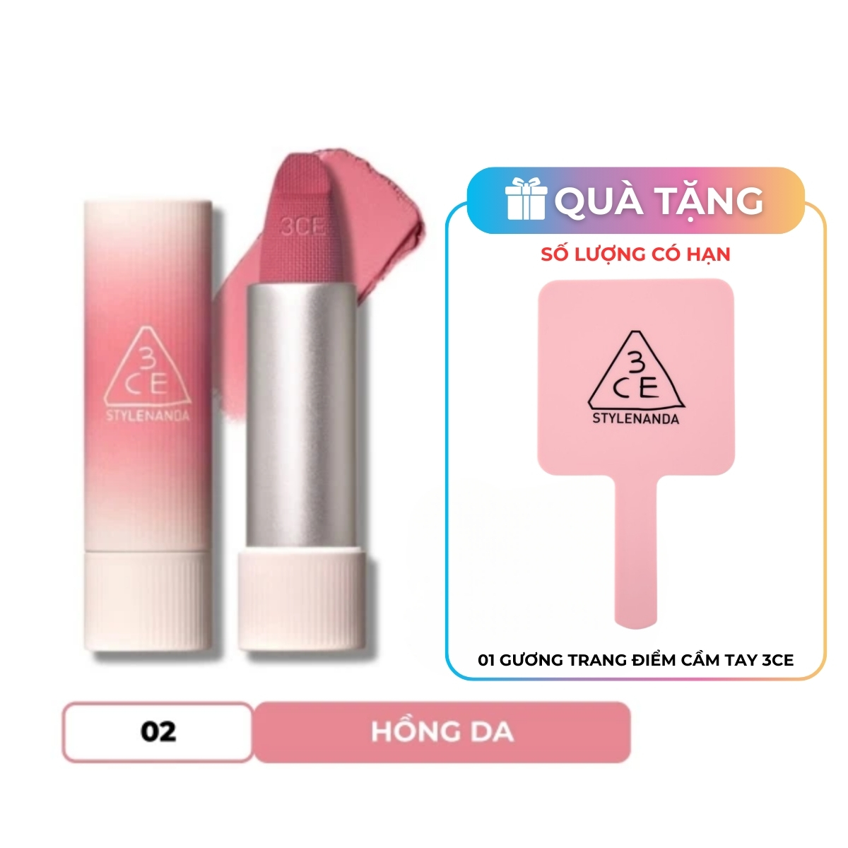 Son Thỏi 3CE Cashmere Hug Lipstick #02 Pure Blending