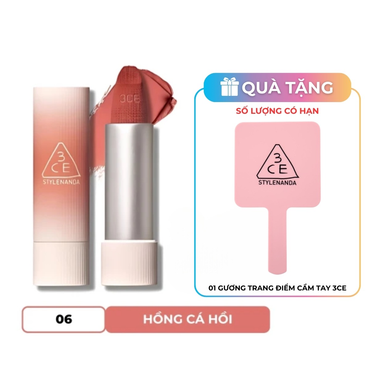 Son Thỏi 3CE Cashmere Hug Lipstick #06 Buddy