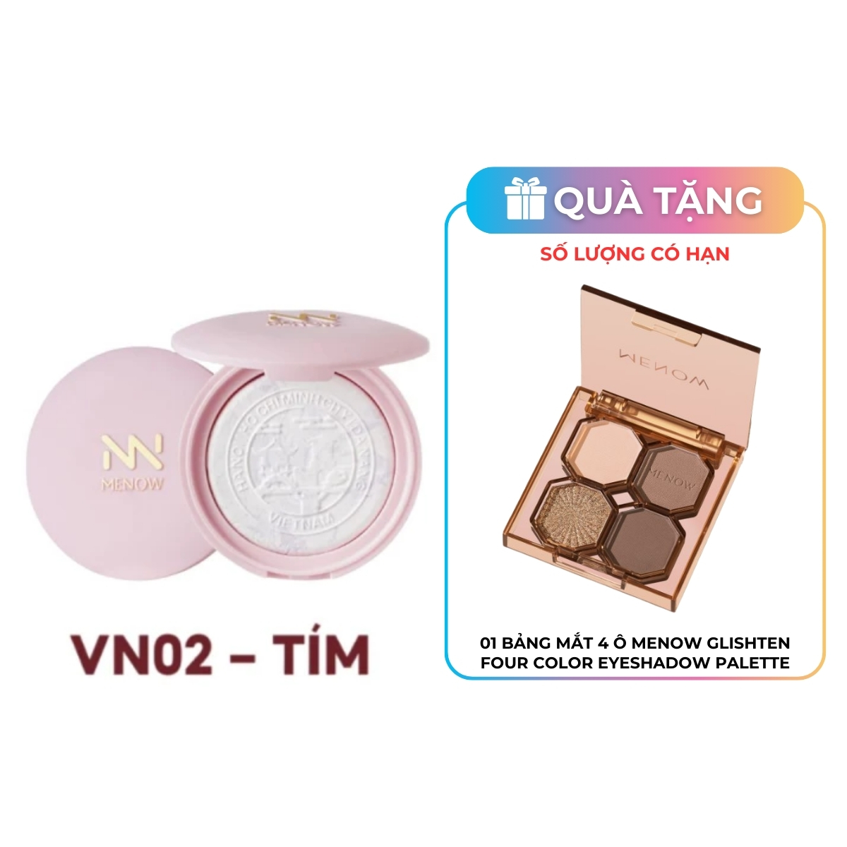 Phấn Phủ Dạng Nén Menow Clear Radiant Pressed Powder VN02 Purple