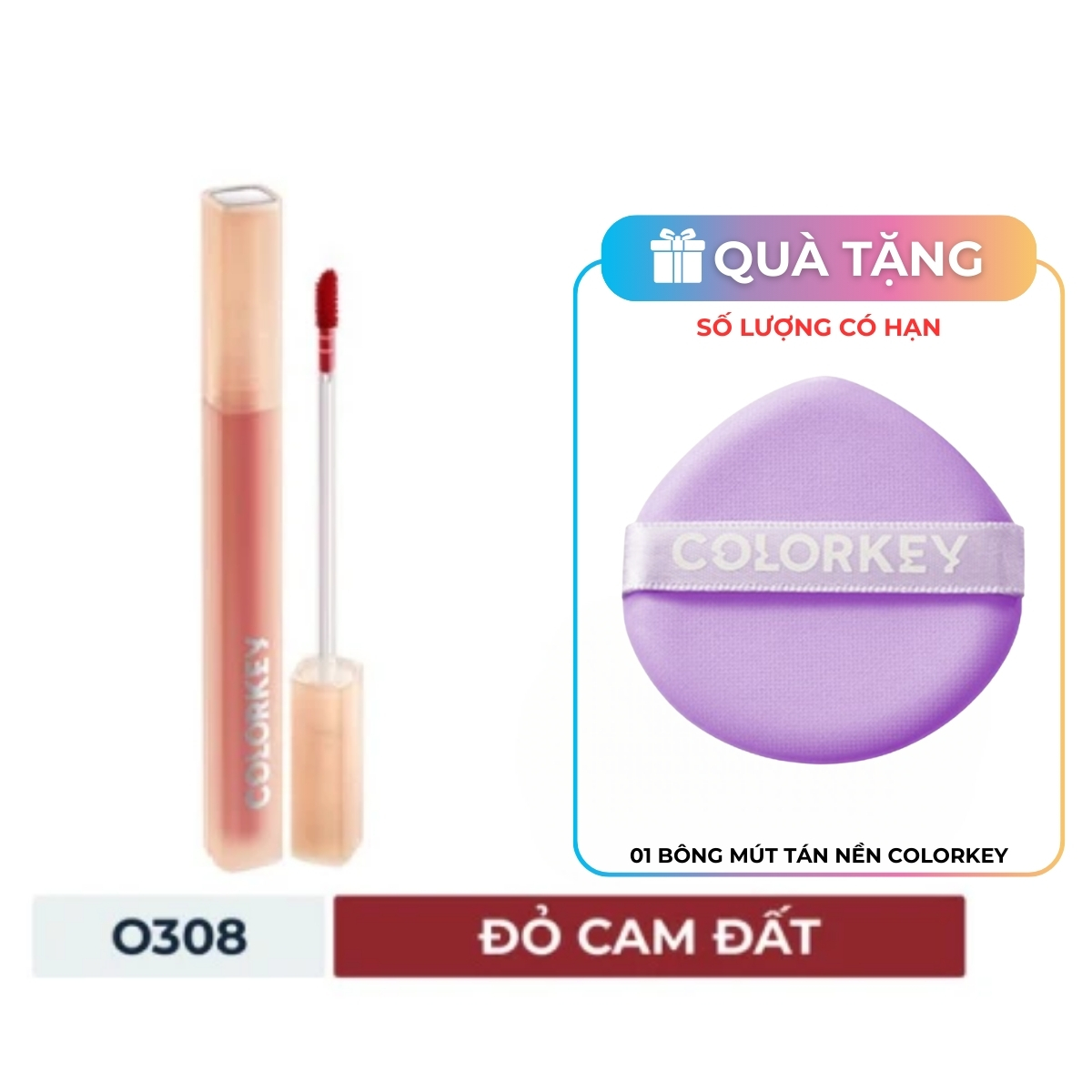 Son Tint Colorkey Soft Matte Water Tint O308 Đỏ Cam Đất