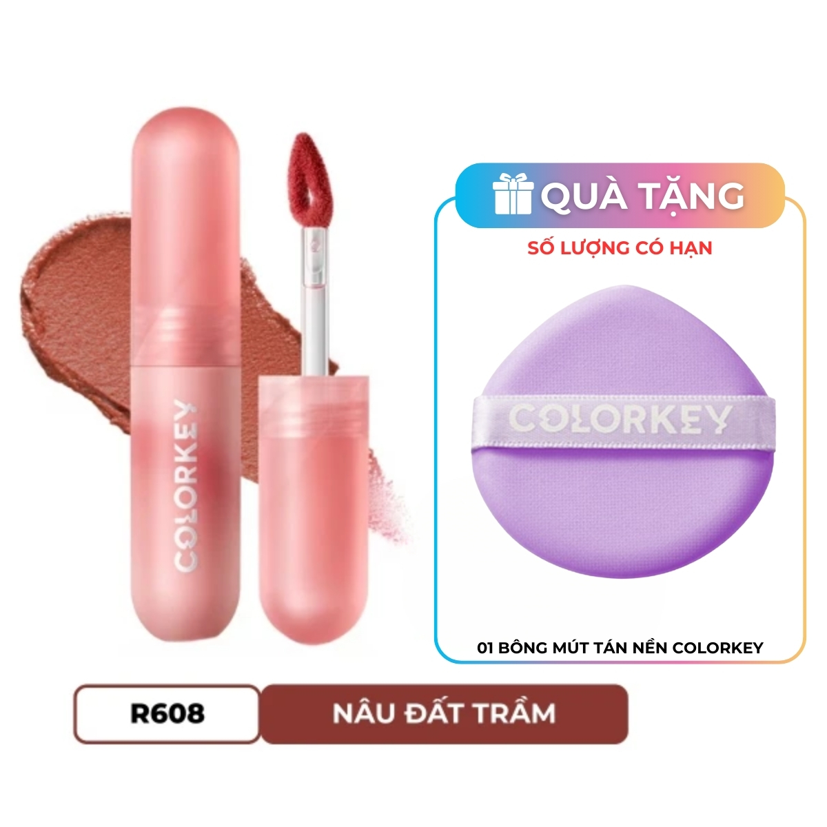 Son Kem Colorkey Mousse Lip Mud Matte #R608  Reddish Brown