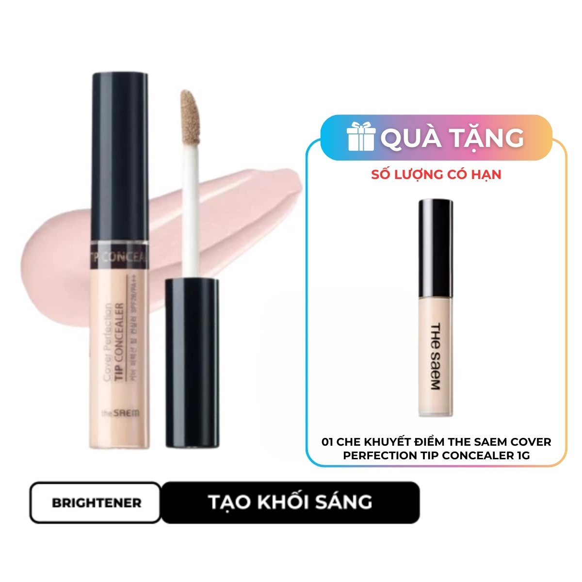 Che Khuyết Điểm The Saem Cover Perfection Tip Concealer SPF28/PA++ - Brightener (Tạo khối sáng)
