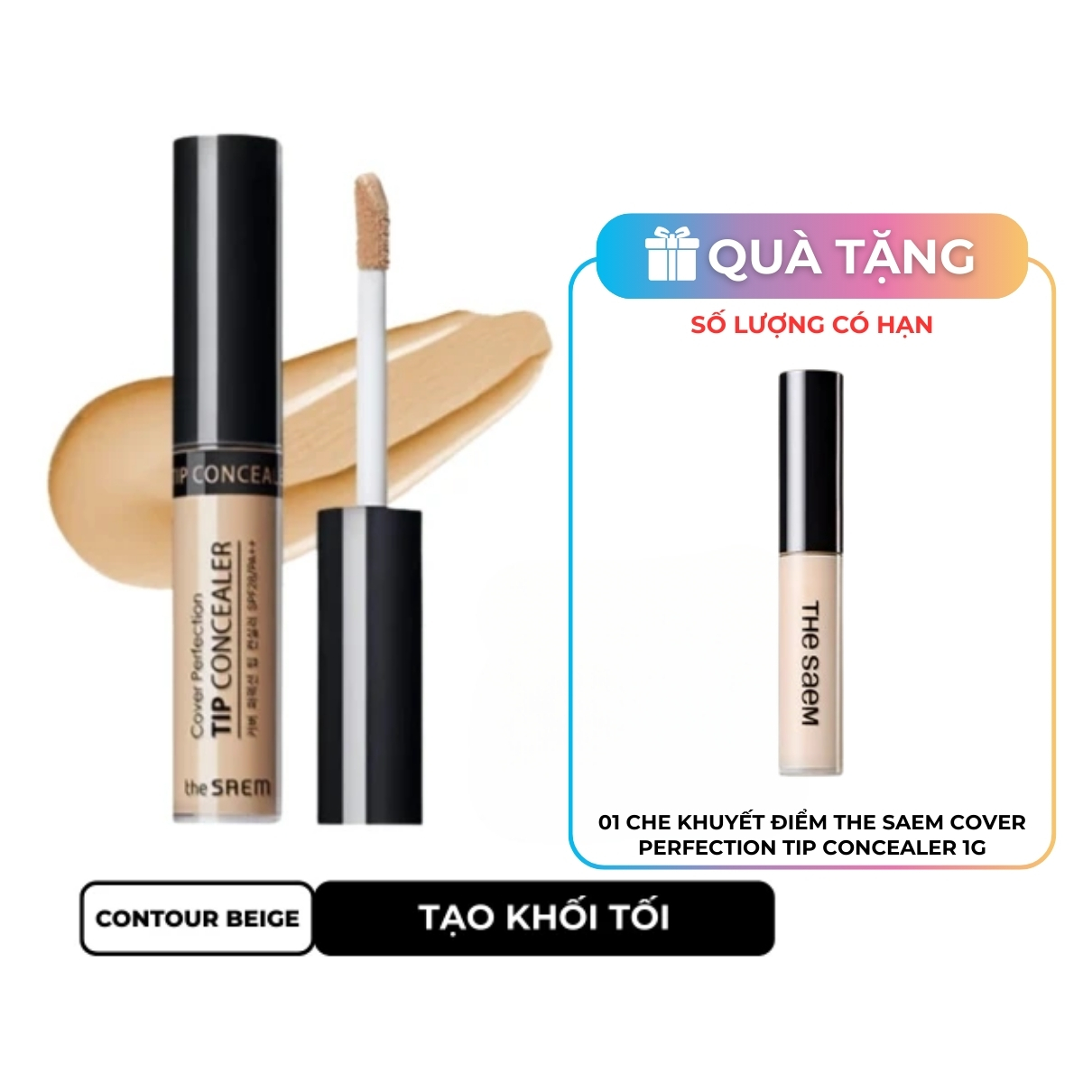 Che Khuyết Điểm The Saem Cover Perfection Tip Concealer SPF28/PA++ - Contour Beige (Tạo khối tối)
