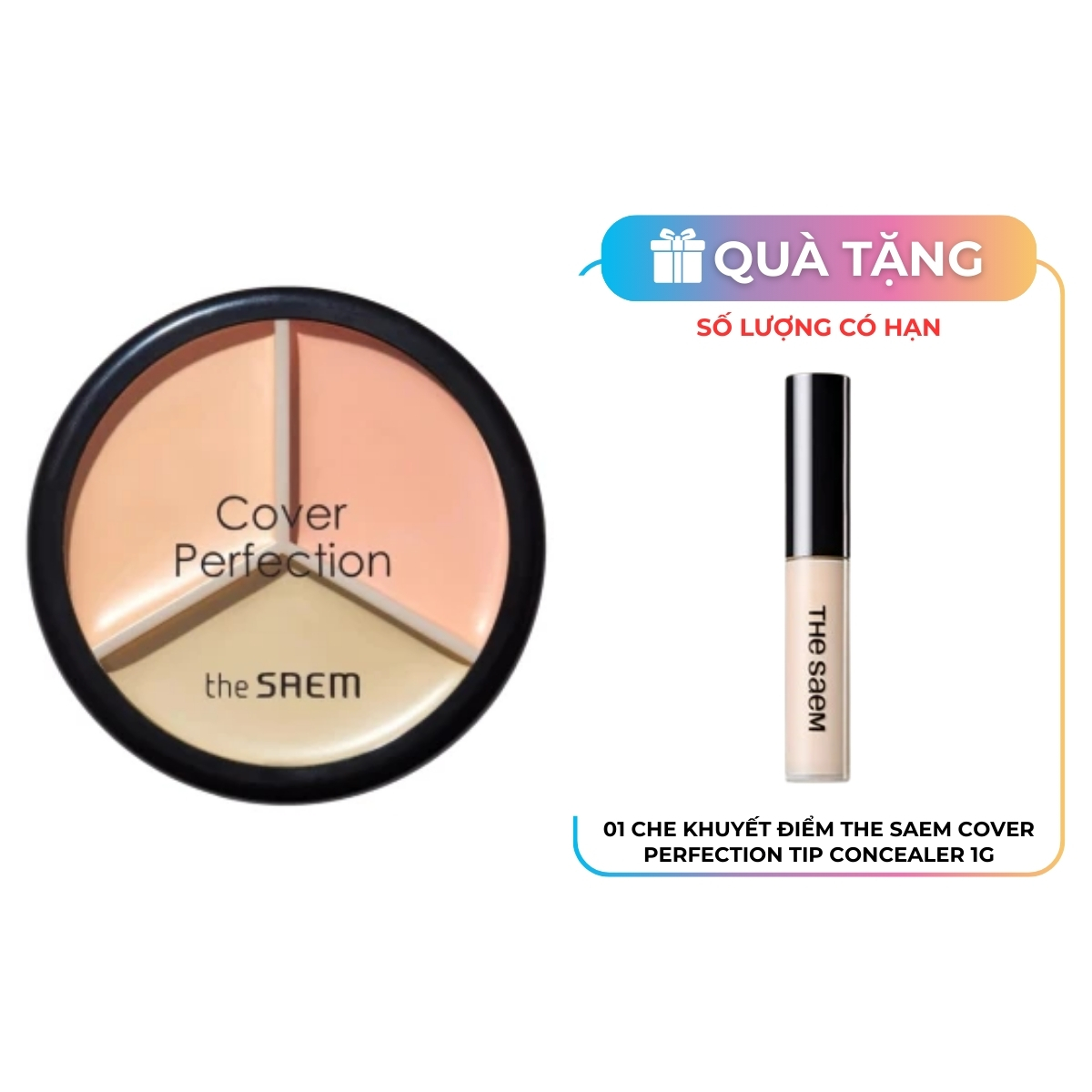 Che Khuyết Điểm The Saem Cover Perfection Triple Pot Concealer #01 Correct Beige