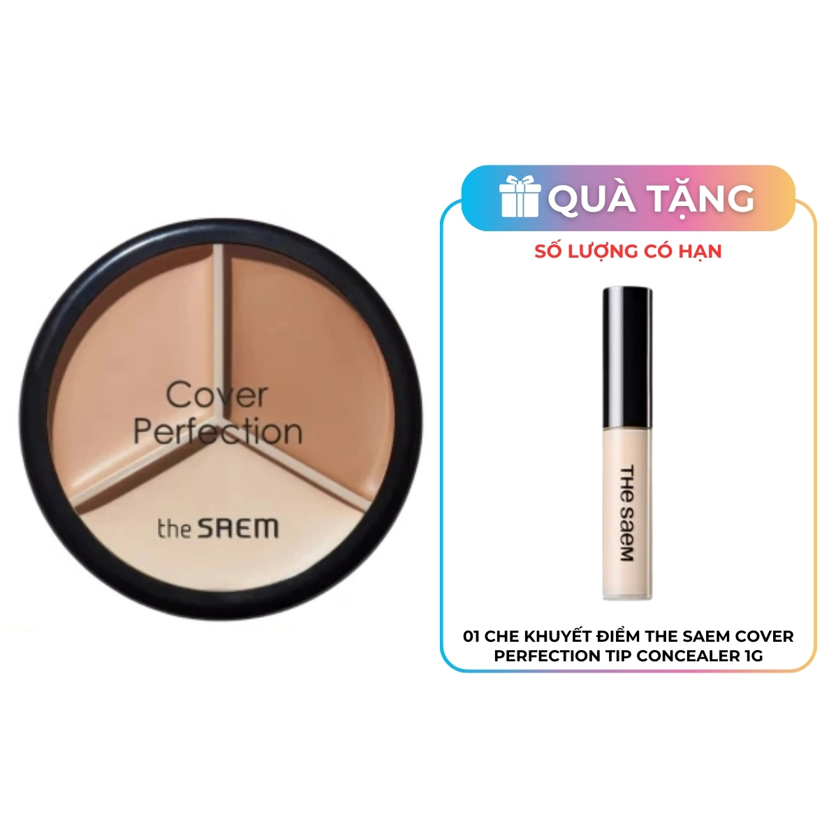 Che Khuyết Điểm The Saem Cover Perfection Triple Pot Concealer #02 Contour Beige