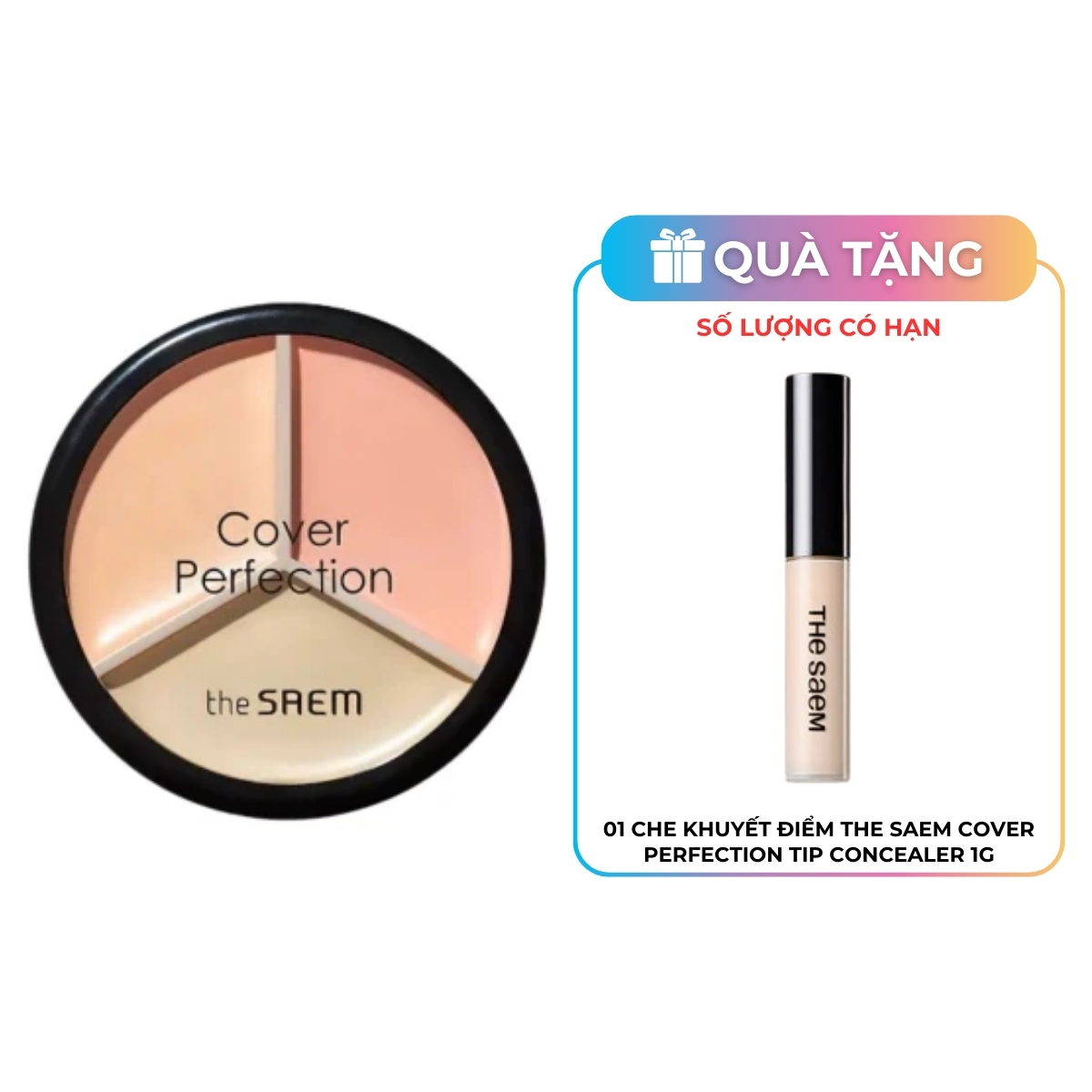 Che Khuyết Điểm The Saem Cover Perfection Triple Pot Concealer #03 Correct Up Beige