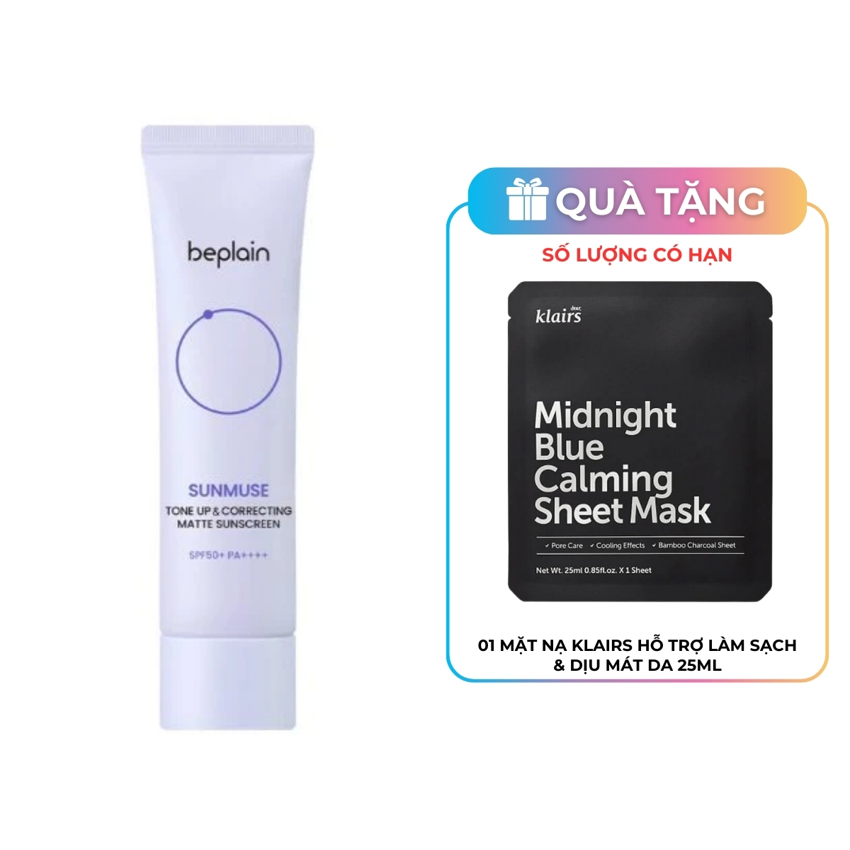 Kem Chống Nắng Beplain Sunmuse Tone Up & Correcting Matte Sunscreen SPF50+ PA++++ (Tím Nhạt)