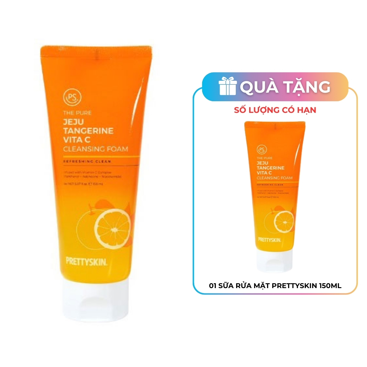 Sữa Rửa Mặt Prettyskin The Pure Jeju Tangerine Vita C Cleansing Foam 150ml