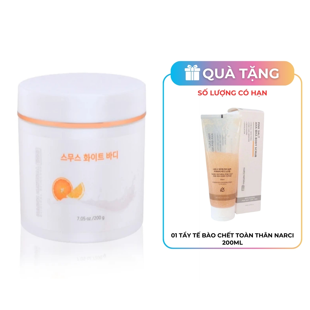 Kem Dưỡng Trắng Da Body Narci Natural Smooth White Body 200g