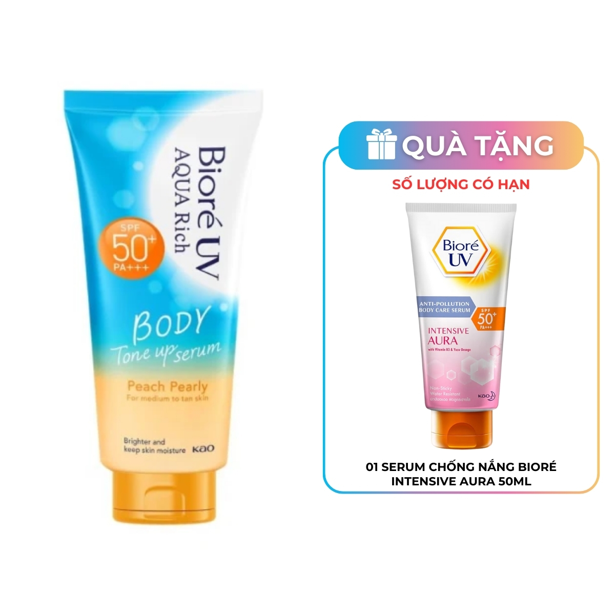 Dưỡng Thể Biore UV Aqua Rich Tone Up Serum Nâng Tông - Peach Pearly