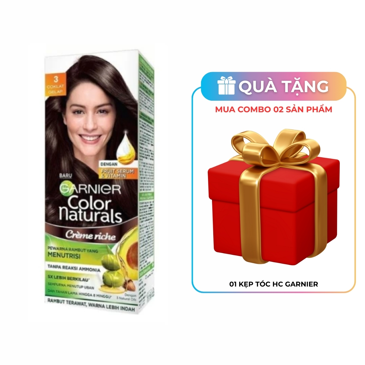 Kem Nhuộm Tóc Garnier Color Naturals Creme Riche Màu 3 - Nâu Tự Nhiên