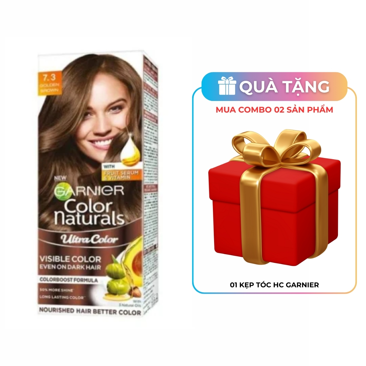 Kem Nhuộm Tóc Garnier Color Naturals Creme Riche Màu 7.3 - Nâu Ánh Vàng