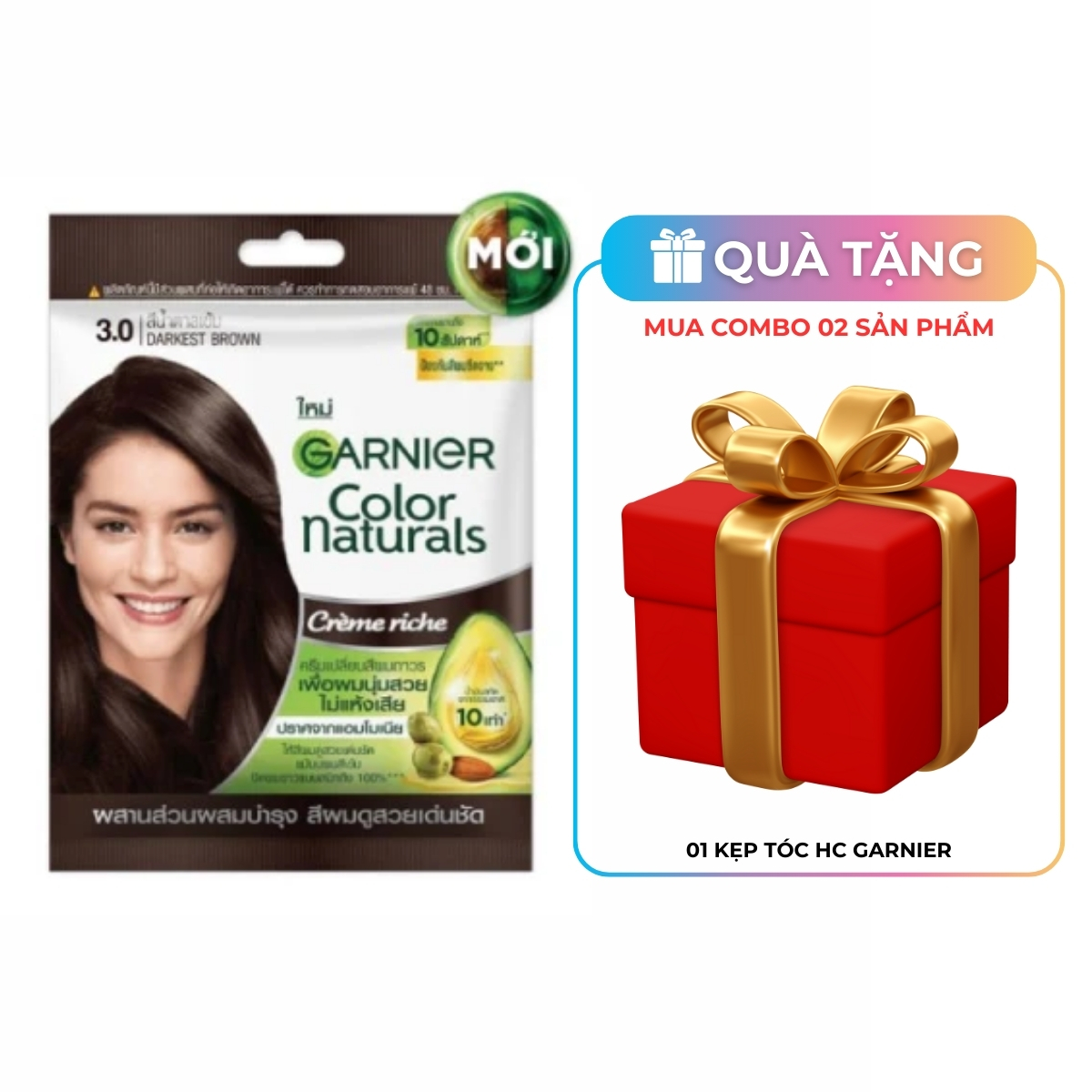 Kem Nhuộm Tóc Garnier Color Naturals Creme Riche Màu 3 - Nâu Tự Nhiên (Gói)