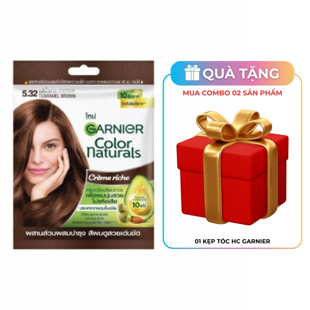 Kem Nhuộm Tóc Garnier Color Naturals Creme Riche Màu 5.32 - Nâu Caramel (Gói)