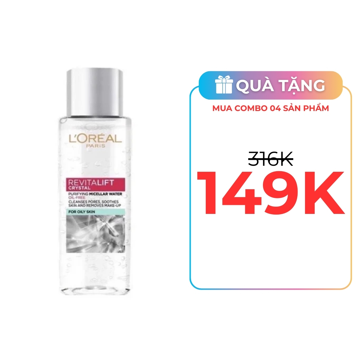 Nước Tẩy Trang Loreal Revitalift Crystal Đa Năng 3in1 Kiềm Dầu 95ml