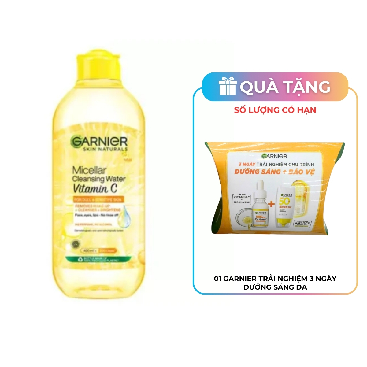 Nước Tẩy Trang Garnier Micellar Cleansing Water Vitamin C Sáng Da 400ml
