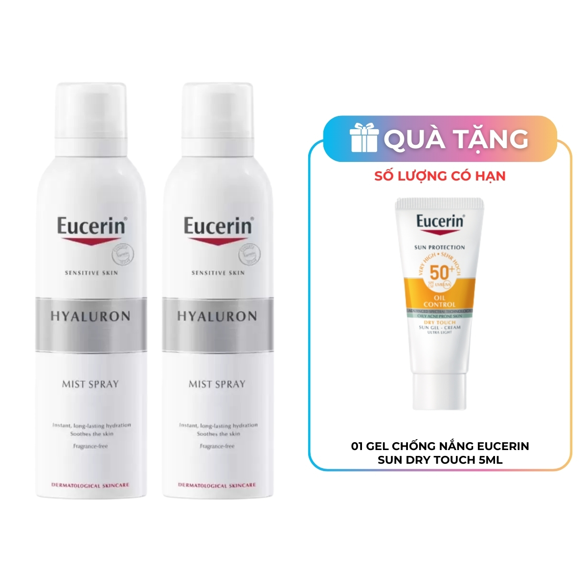 Combo 2 Xịt Khoáng Eucerin Hyaluron Mist Spray Cấp Ẩm Cho Da Nhạy Cảm 150ml