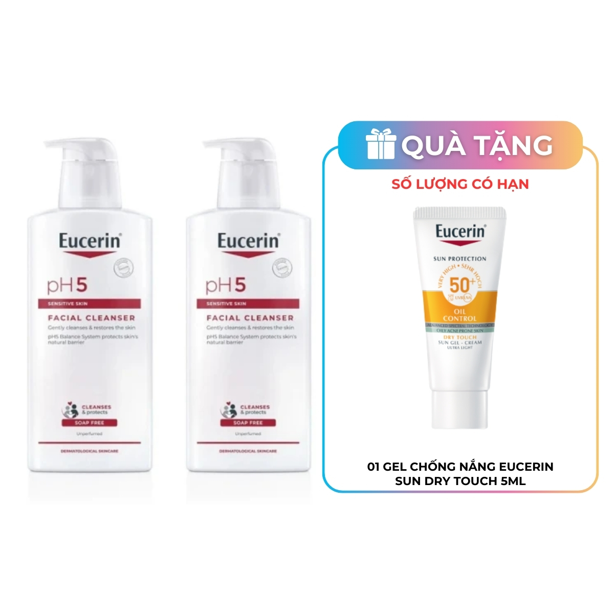 Combo 2 Sữa Rửa Mặt Eucerin Cho Da Nhạy Cảm pH5 Sensitive Skin Facial Cleanser 400ml