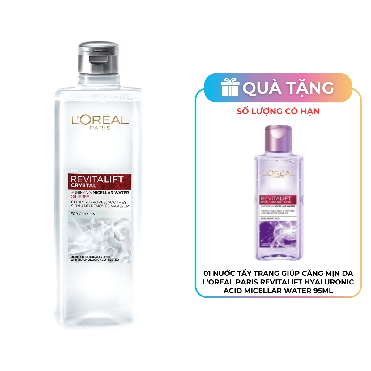 Nước Tẩy Trang Loreal Revitalift Crystal Đa Năng 3in1 Kiềm Dầu 400ml