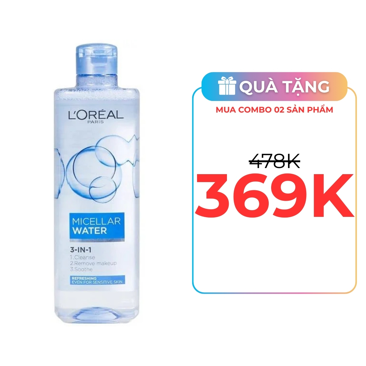 Nước Tẩy Trang L'Oreal Micellar Water Tươi Mát Cho Da Dầu Hỗn Hợp 400ml