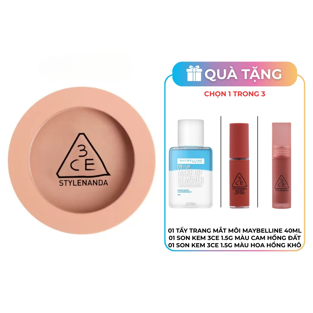 Phấn Má 3CE Mood Recipe Face Blush Nude Peach
