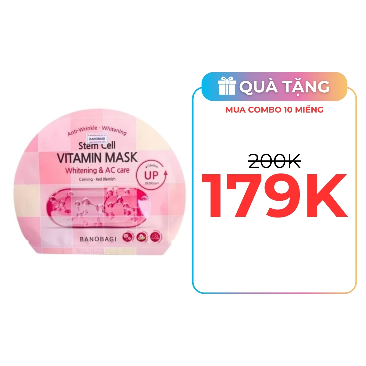 Mặt Nạ Banobagi Stem Cell Vitamin Mask Whitening & AC Care Dưỡng Sáng Và Chăm Sóc Da Mụn 30g (Hồng)