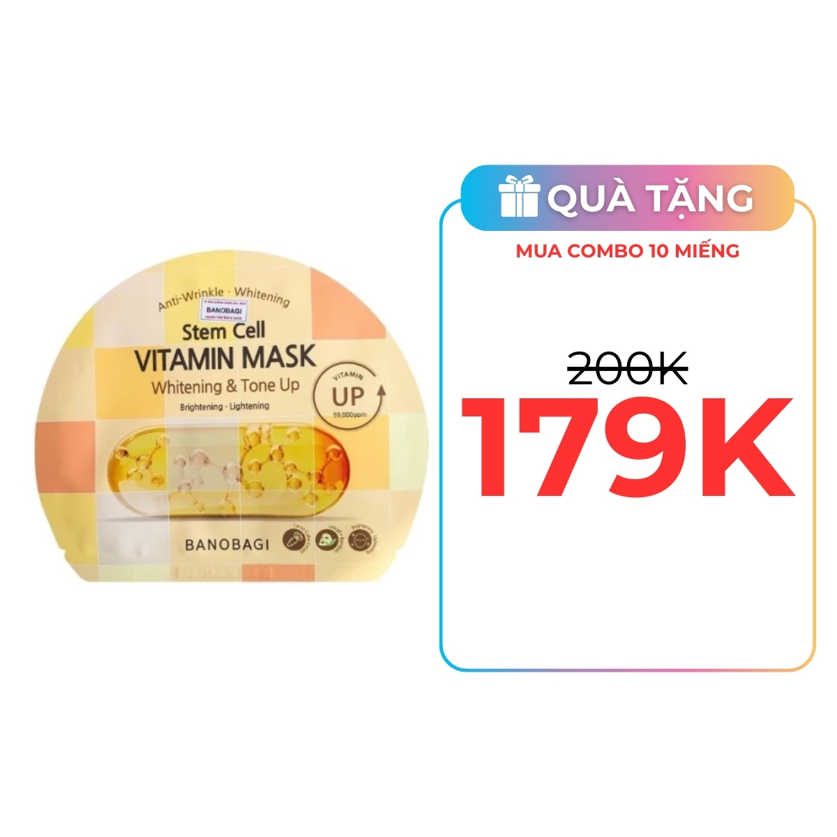 Mặt Nạ Banobagi Stem Cell Vitamin Mask Whitening & Tone Up Dưỡng Sáng Và Nâng Tông Da 30g (Vàng)