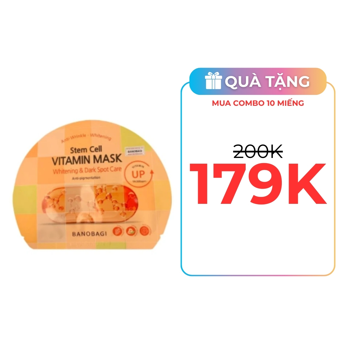 Mặt Nạ Banobagi Stem Cell Vitamin Mask Whitening & Dark Spot Care Dưỡng Sáng Da, Mờ Thâm Nám 30g (Cam)