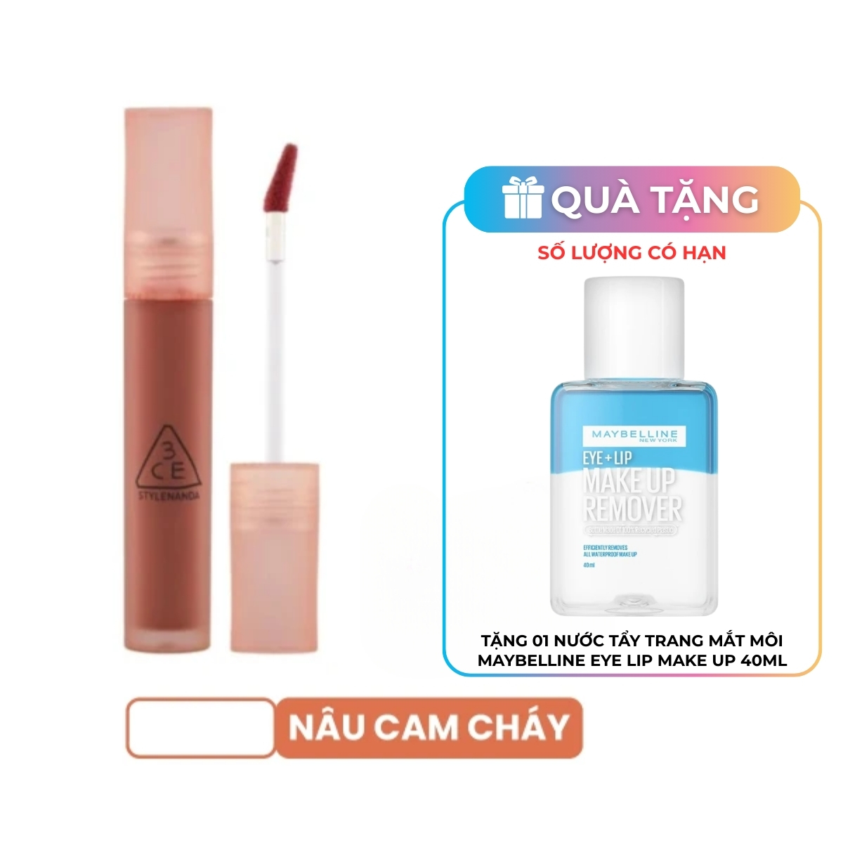 Son Kem 3CE Blur Water Tint Bake Beige Lì Mềm Mượt Môi 4.6g