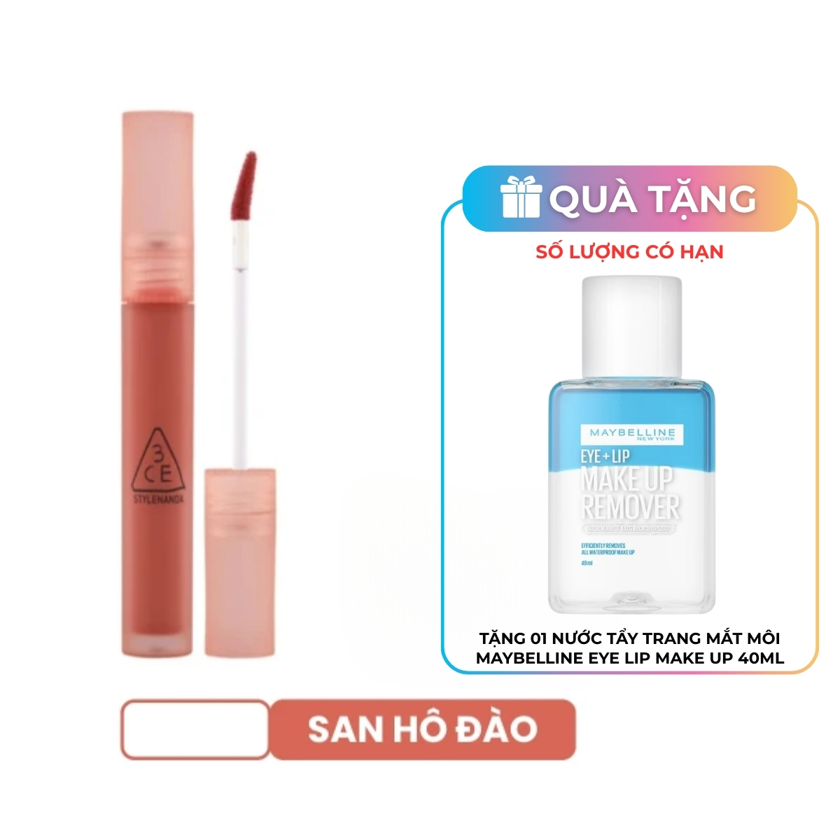 Son Kem 3CE Blur Water Tint Coral Moon Lì Mềm Mượt Môi  4.6g