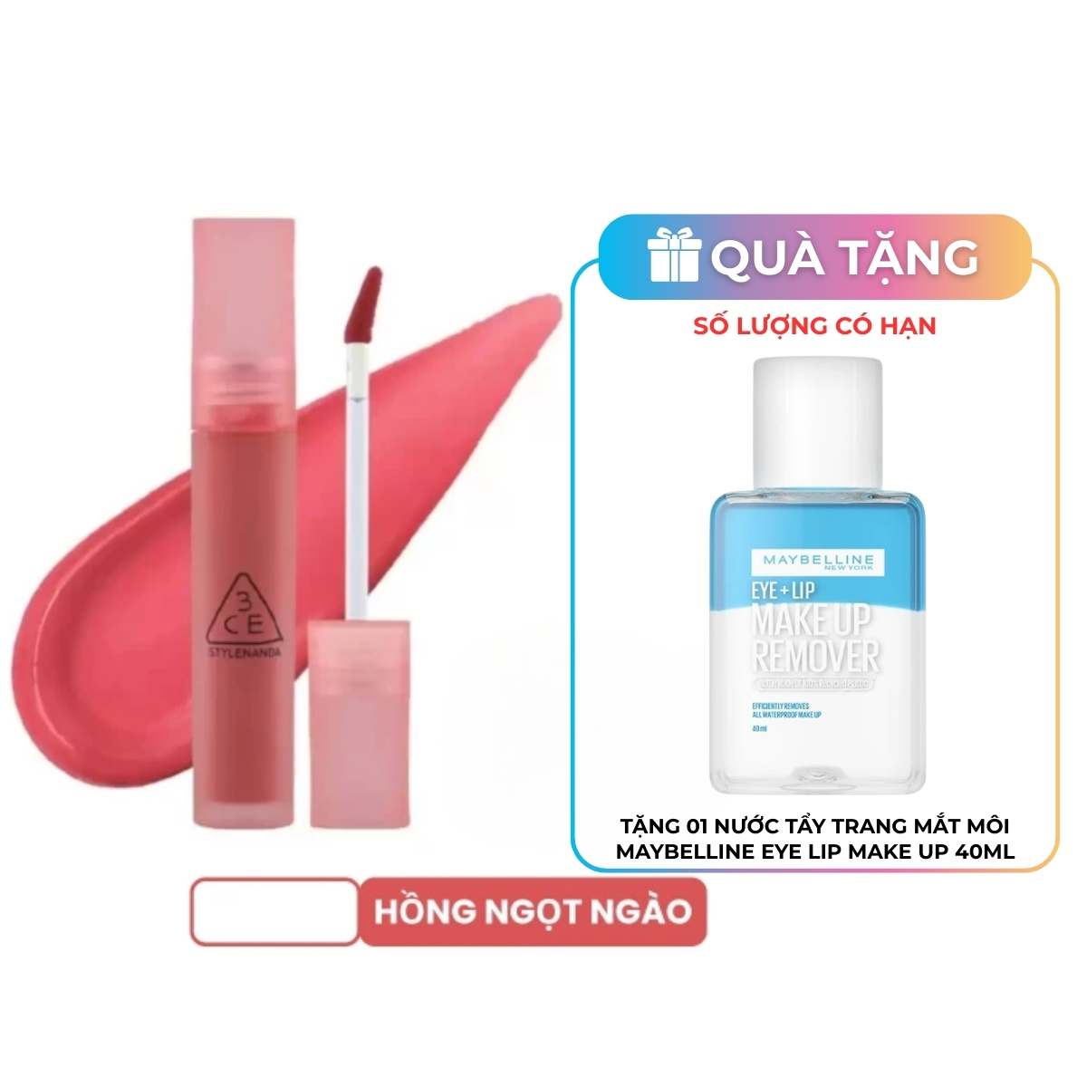 Son Kem 3CE Blur Water Tint Lì Mềm Mượt Môi 4.6g - Pink Guava
