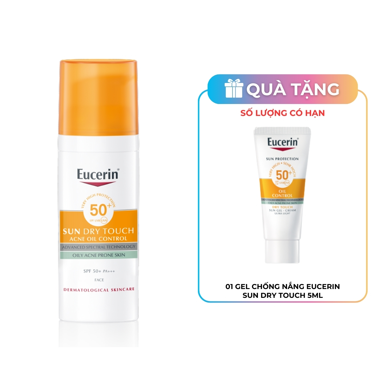 Gel Chống Nắng Eucerin Sun Dry Touch Acne Oil Control SPF50+ Cho Da Nhờn Mụn 50ml